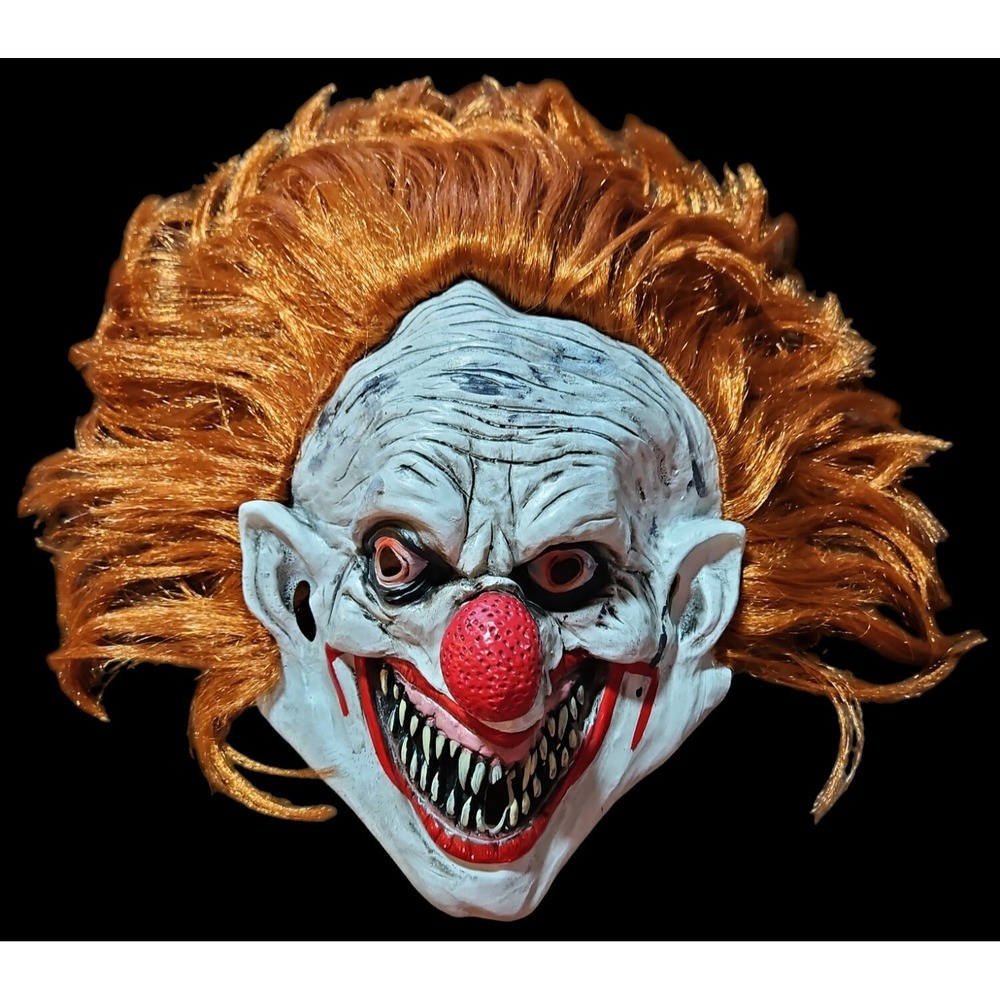 Scary‎ Clown Full Mask Halloween Costume Creepy Evil Red Eye Horror Cosplay Hair